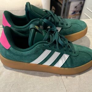 Adidas Forest Green and Pink Suede Sneakers